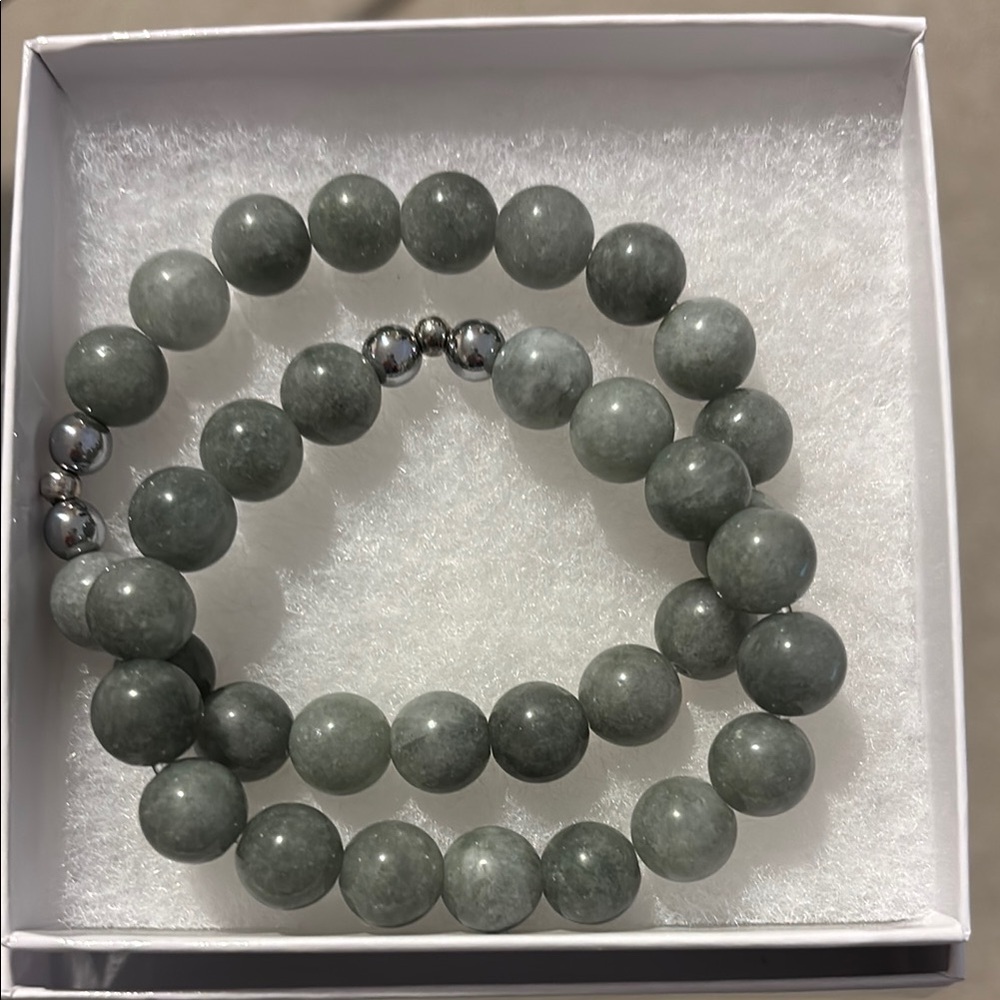 Pair of Elegant Green Beaded Bracelets
